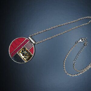 Gold Color Necklace with Red Animal Print Pendant